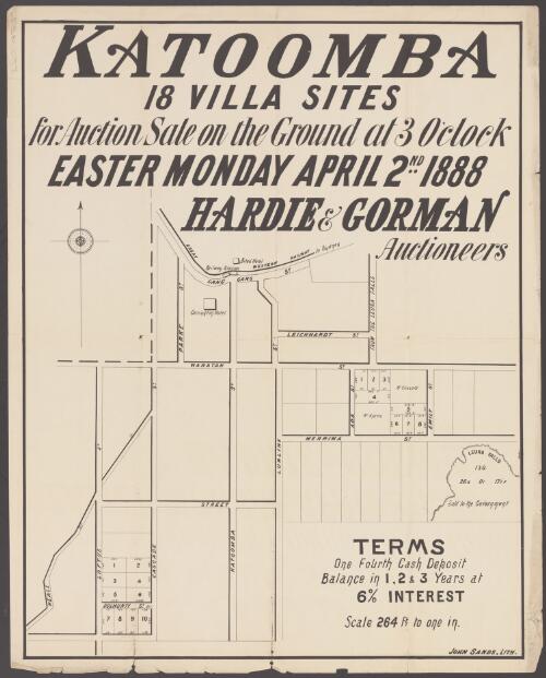 Katoomba, 18 villa sites [cartographic material] / for auction sale on the ground at 3 o'clock, Easter Monday, April 2nd 1888 ; Hardie & Gorman, auctioneers