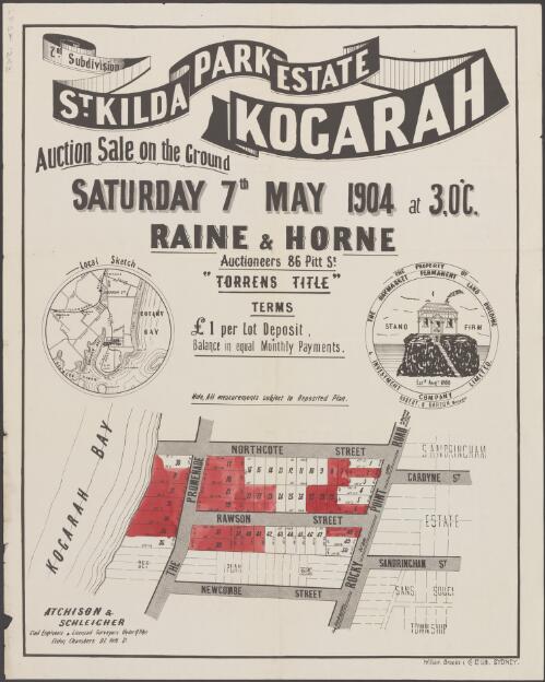 St. Kilda Park Estate, Kogarah, 2nd subdivision [cartographic material] / auction sale on the ground, Saturday, 7th May, 1904 at 3 o'c. ; Raine & Horne, auctioneers, 86 Pitt Street