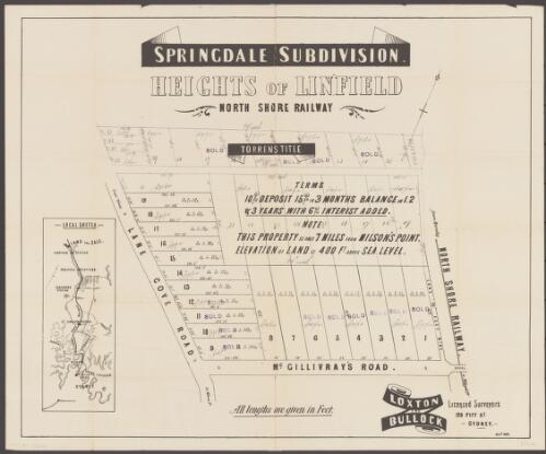 Springdale Subdivision, Heights of Lindfield, North Shore Railway [cartographic material]