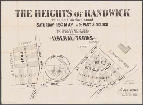 The Heights of Randwick [cartographic material] : to be sold on the ground Saturday 19th May at 1/2 past 3 o'clock / by W. Pritchard