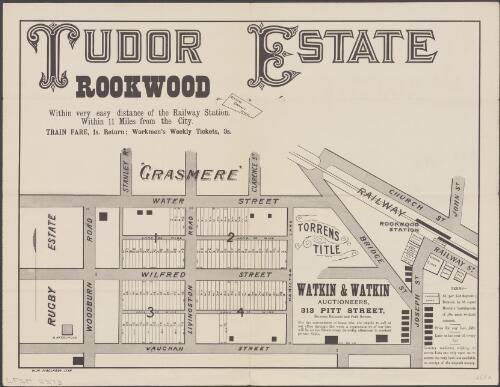 Tudor Estate, Rookwood [cartographic material] / Watkin & Watkin, auctioneers, 313 Pitt St