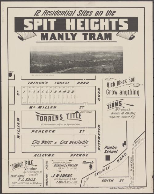 12 residential sites on the Spit Heights Manly Tram [cartographic material]