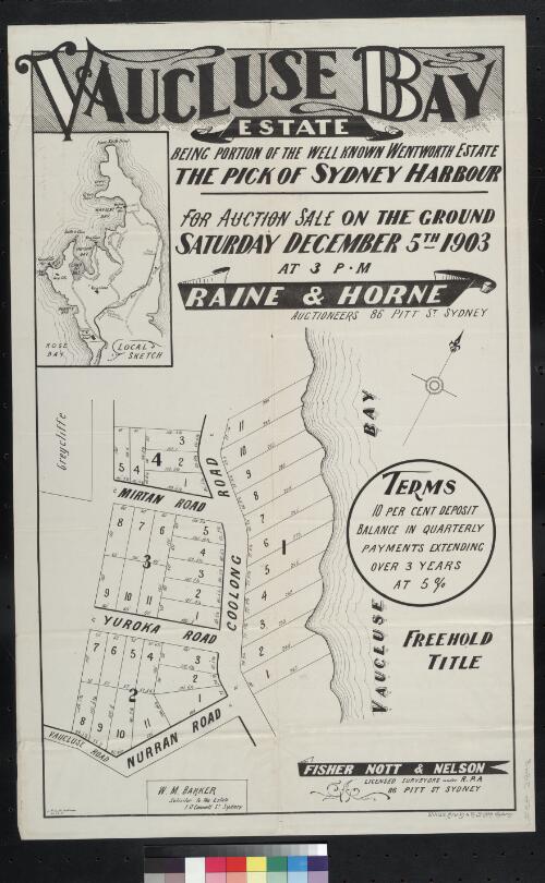 Vaucluse Bay estate cartographic material being portion of the