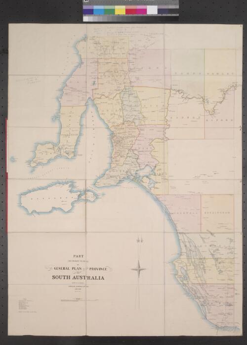 Part (as finished to date) of the general plan of the province of South Australia [cartographic material] / drawn by A.E. Bonney ; Frazer S. Crawford, photo-lithographer