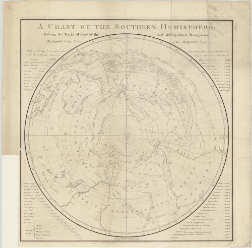 A chart of the Southern Hemisphere [cartographic material] : shewing the tracks of some of the most distinguished navigators / by Captain James Cook of His Majesty's Navy ; Gulielmus Whitchurch, sculpsit Anno 1776