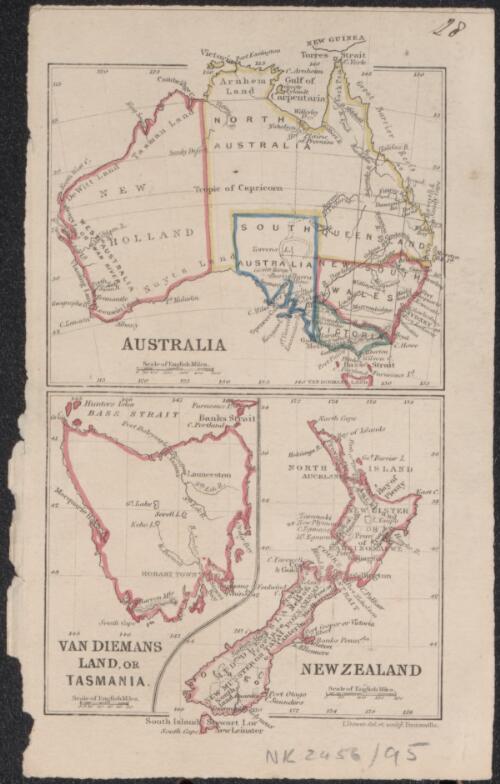 Australia ; Van Diemans Land or Tasmania ; New Zealand [cartographic material] / I. Dower del. et sculpt. Pentonville
