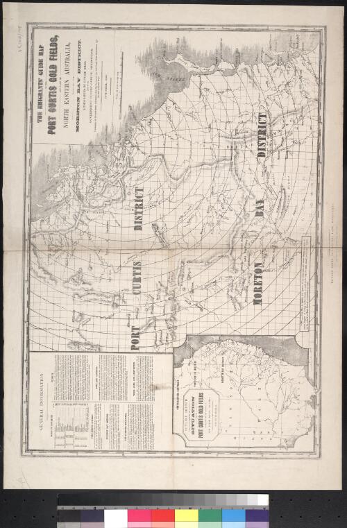 The emigrants' guide map Port Curtis gold fields and part of North Eastern Australia including the Moreton Bay district [cartographic material] / Lithographed by Edward Gilks ... October 1858