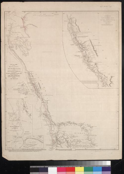 Map and chart of the west coast of Australia [cartographic material] : from Swan River to Shark Bay including Houtman's Abrolhos and Port Grey from the surveys of Capts. Grey, Wickham, King, and from other official documents / compiled by John Arrowsmith