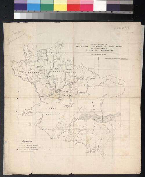 Electoral districts of West Bourke, East Bourke and South Bourke and electoral district of Evelyn and Mornington [cartographic material] / lithographed by R. Meikle