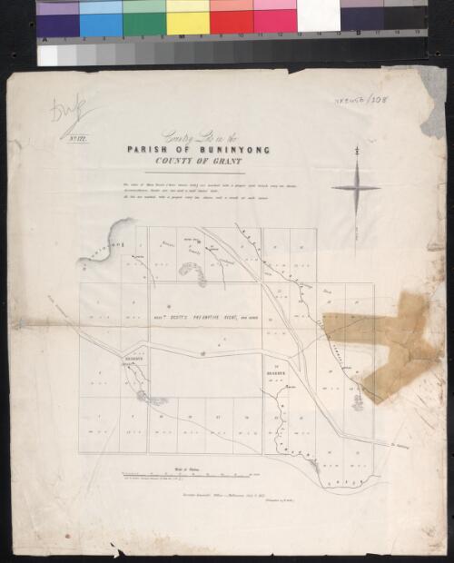 Country lots in the Parish of Buninyong, County of Grant [cartographic material] / lithographed by R. Meikle; Robt. M. Harvey Assistant Surveyor 9th June 1855