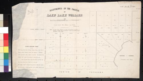 Allotments in the Parish of Lake Lake Wollard [cartographic material] / Charles Bone Temporary Assistant Surveyor June 29th 1855; J. B. Philp lith