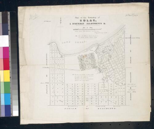 Plan of the township of Colac & suburban allotments etc. [cartographic material] / from the surveys of A. J. Skene & E. Bage Oct. 16th 1850 & May 17th. 1855; lithographed by E. Gilks