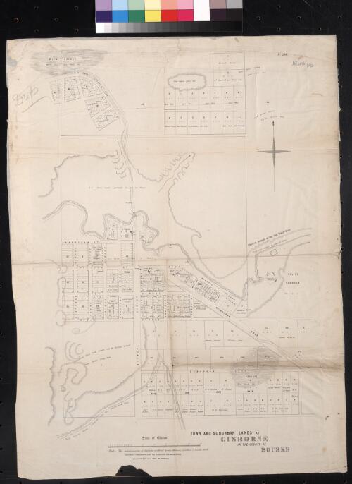 Town and suburban lands at Gisborne in the County of Bourke [cartographic material] / lithographed ... by R. Meikle