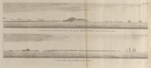 A view of the hill of Petaplan and the rocks called the White Friars, bearing SE. b E. distant 5 miles ; A view of the islands of Quibo and Quicara [picture]