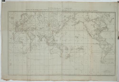 A general chart exhibiting the discoveries made by Captn. James Cook in this and his two preceeding voyages, with the tracks of the ships under his command [cartographic material] / by Lieut. Heny Roberts of His Majesty's Royal Navy ; engraved by Geo. Byrne and printed for the United Company of Booksellers by Christr. Byrne