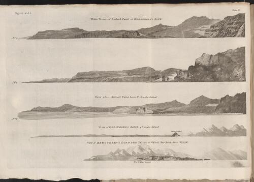 Three views of Arched Point on Kerguelen's Land; View when Arched Point bears S* 2 1/2 miles distant; View of Kerguelens Land 4 1/2 miles distant; View of Kerguelen's Land when Prince of Wales foreland bears W.S.W. [cartographic material]