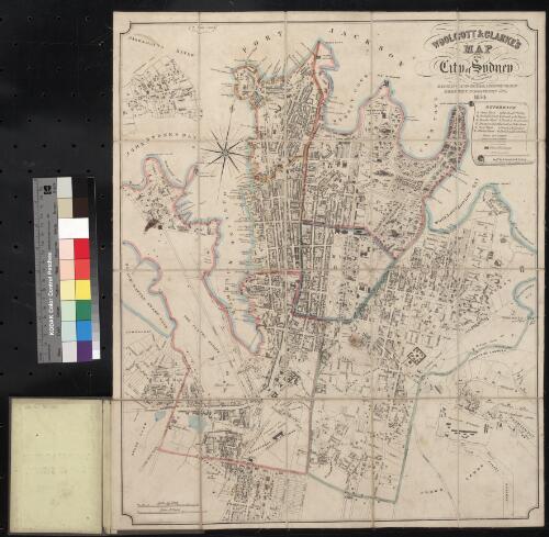 Woolcott & Clarke's map of the City of Sydney [cartographic material] : with the environs of Balmain and Glebe, Chippendale Redfern, Paddington &c / W H Baron Del. ; Engd. by J. Carmichael. Sydney