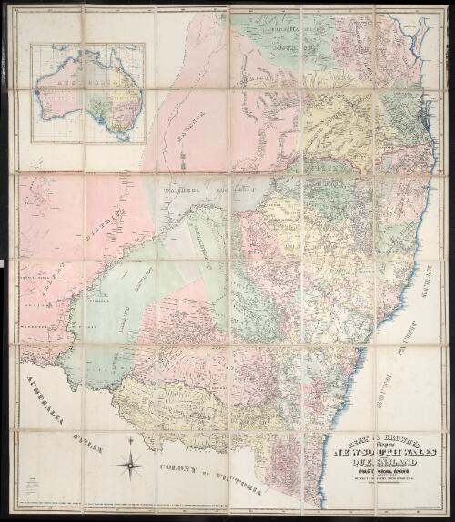 Reuss & Browne's map of New South Wales and part of Queensland shewing the relative positions of the pastoral runs, squattages, districts, counties, towns, reserves &c. / compiled, drawn and published on Mercators projection by F.H. Reuss & J.L. Browne, Surveyors & Architects, 134 Pitt St Sydney