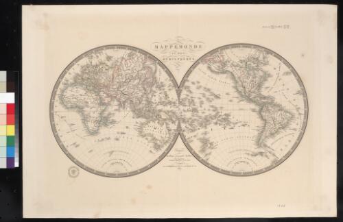 Mappemonde en deux hemispheres [cartographic material] / dressee par A. Brue
