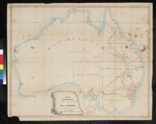Map of Australia showing the routes taken by Sir T.L. Mitchell in his expeditions into the interior of New Holland [cartographic material]