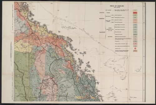 Geological map of Queensland [cartographic material] : by Robert L. Jack, F.G.S., F.R.G.S., Government geologist, 1892 ; drawn and lithographed at the Surveyor General's Office, Brisbane, from the latest official maps