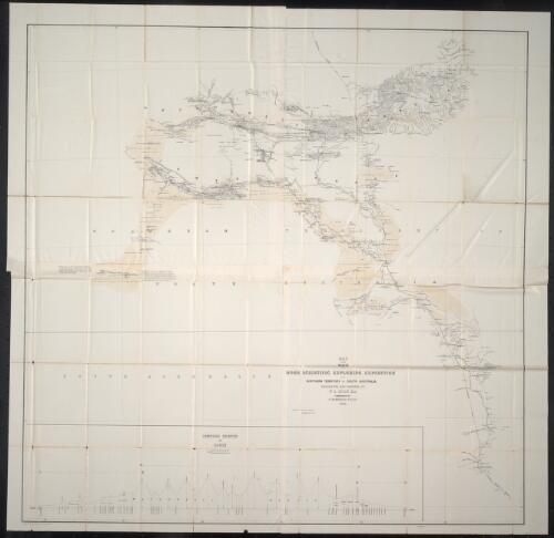 Map showing route of the Horn Scientific Exploring Expedition in the Northern Territory of South Australia [cartographic material] : originated and equipped by W.A. Horn, Esq. ; commanded by C. Winnecke, F.R.G.S. / compiled and drawn by C. Winnecke ; A. Vaughan, photolithographer