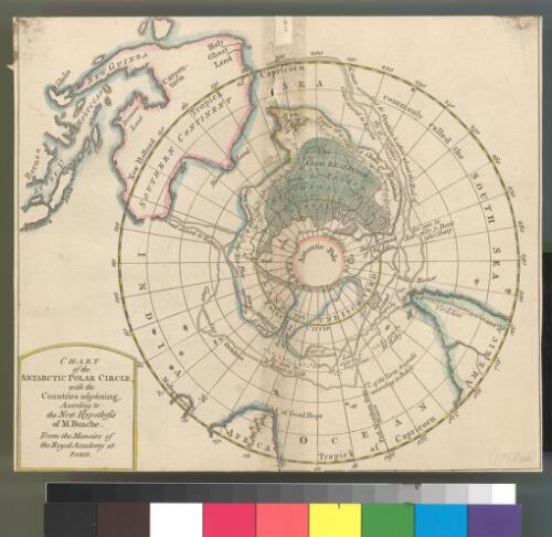 Chart of the Antarctic polar circle, with the countries adjoining, [cartographic material] / according to the new hypothesis of M. Buache, from the memoirs of the Royal Academy at Paris
