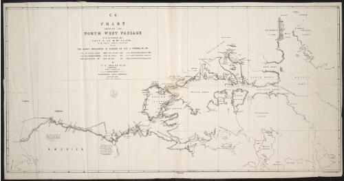 Chart showing the North West Passage discovered by Capt. R. Le M. McClure H.M. ship Investigator also the coast explored in search of Sir J. Franklin by ... [cartographic material] / by E.A. Inglefield Commander H.M.S. Phoenix ; drawn by W.H. Fawekner