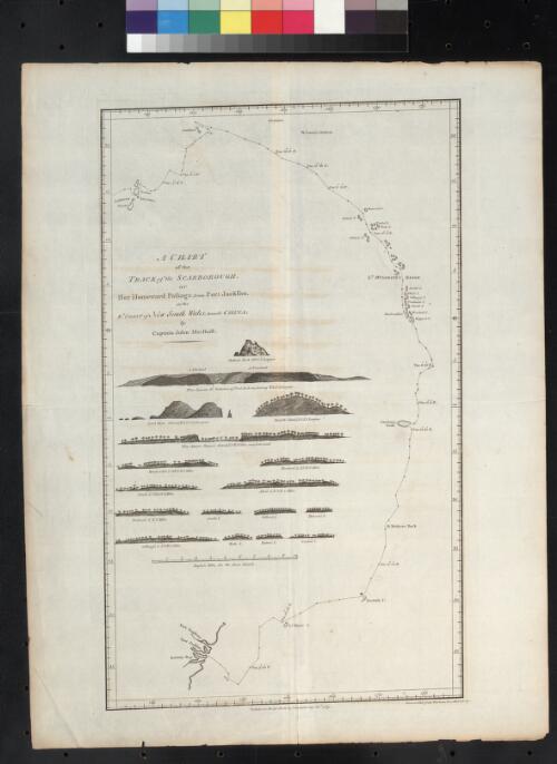 A chart of the track of the Scarborough on her homeward passage from Port Jackson on the Et. (i.e. East) coast of New South Wales towards China [cartographic material] / by Captain John Marshall ; Harrison & Reid sculpt., Winchester Street Battle Bridge