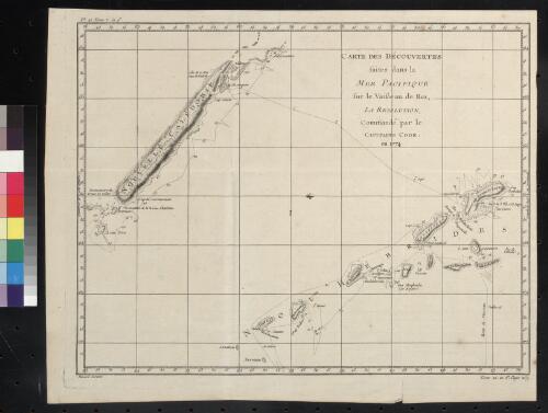 Carte des decouvertes faites dans la Mer Pacifique sur le vaisseau de roi, la Resolution, commande par le Capitaine Cook en 1774 [cartographic material] / Benard direxit