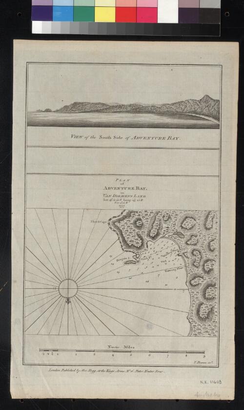 Plan of Adventure Bay on Van Diemens Land Lat 43⁰21.20.S Long. 147⁰25 E Var 5⁰15'E 1777 [cartographic material] / T. Bowen Sct