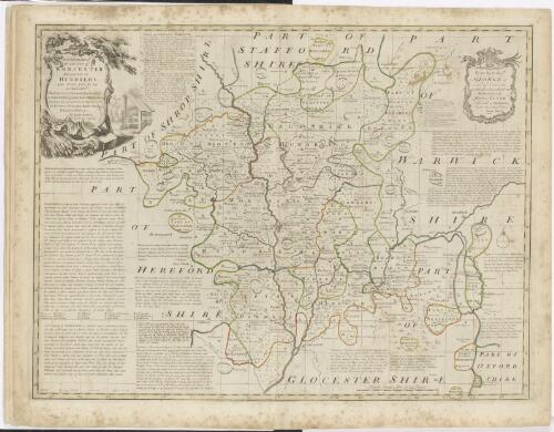 An accurate map of the County of Worcester divided into its hundreds [cartographic material] : and drawn from the best authorities. Illustrated with historical extracts relative to  natural history, produce, trade & manufactures, shewing also amongst various improvements the rectories, vicarages, charity schools, religious houses &c. / by Eman. Bowen Geogr. to His Majesty