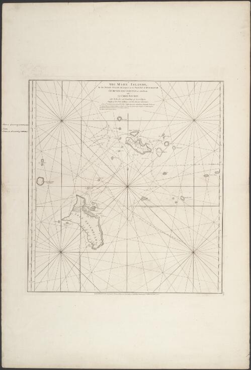 The Mahe Islands in the Indian Ocean 180 Leagues to the North East of Madagascar [cartographic material]/ geometrically surveyd in the year 1768 by L'Abbe Rochon ; with the tracks and soundings of several vessels chiefly of the Flute la Digue and the schooner La Curieuse ; from a drawing communicated by Capt. John Hasell of the Duke of Portland Indiaman