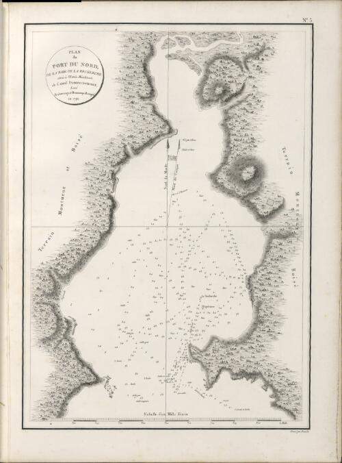 Plan du port du nord, de la baie de la Recherche situee a l'entree meridionale du Canal Dentrecasteaux [cartographic material] / leve par Jouvency et Beautemps-Beaupre en 1792