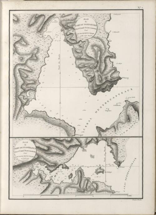 Plan du port du nord-ouest (dans le Canal Dentrecasteaux) [cartographic material] / leve par Jouvency, ingenieur geographe en Fev. 1793 (an. 1er).  Plan du Port de l'Esperance (dans le Canal Dentrecasteaux) / leve par Jouvency, ingenieur geographe en Avril 1792