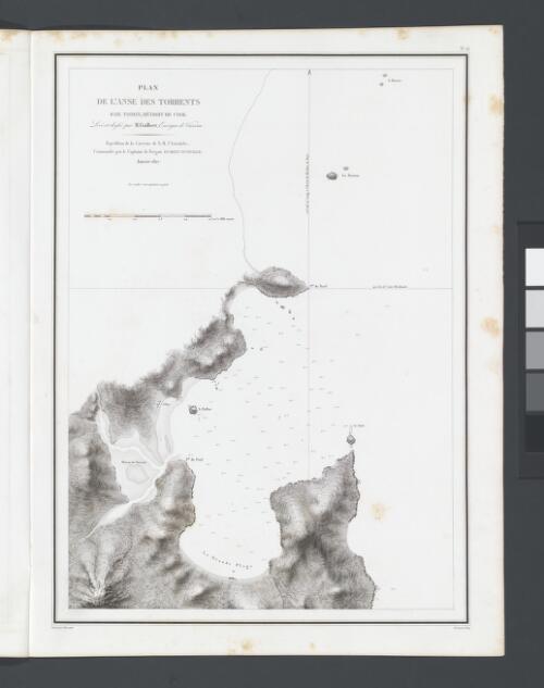 Plan de l'Anse des Torrents, Baie Tasman, Détroit de Cook [cartographic material] / levé et dressé par Mr. Guilbert, Enseigne de Vaisseau, expé́dition de la corvette de S.M. l'Astrolabe, commandée par le Capitaine de frégate Dumont D'Urville, Janvier 1827