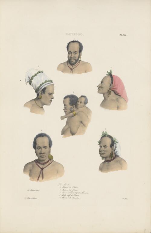 Portraits of six inhabitants of Vanikoro [picture] / de Sainson pinx