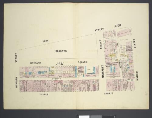[Street map of part of Sydney's central business district bounded by Jamieson Street in the north, George Street in the east, Wynyard Street in the south, and York Street in the west, c. 1879?] [cartographic material]