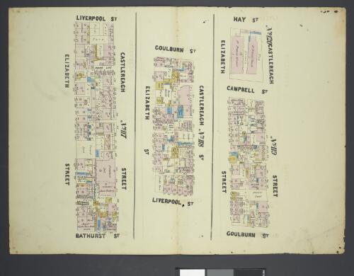 [Street maps of part of Sydney's central business district bounded by Bathurst Street, Liverpool Street, Goulburn Street and Hay Street, and Elizabeth Street in the east and Castlereagh Street in the west, c. 1879?] [cartographic material]