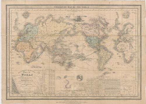 Geographical and physical map of the world on Mercators projection shewing the British possessions [cartographic material] : with the date of their accession , population &c., all the existing steam navigation, the overland route to India with the proposed extension to Australia, also the route to Australia via Panama / by Smith Evans 1852