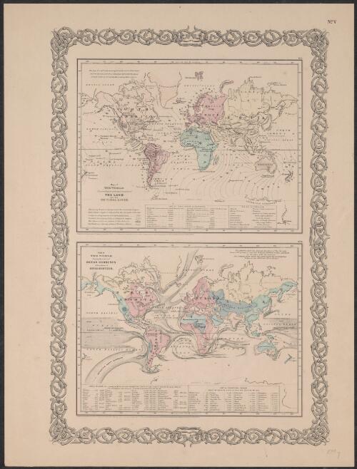 Map of the world illustrating the principal features of the land and the co-tidal lines [cartographic material] ; Map of the world showing the principal ocean currents & boundaries of river systems