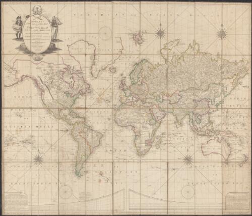 Bowles's new four-sheet map of the world on Mercator's projection, exhibiting the several quarters of the globe divided into their respective empires, kingdoms, states, &c., agreeable to the latest treaties and political regulations now existing [cartographic material] : together with all the new discoveries and most interesting tracks of those eminent circumnavigators, Cook, Byron, Bougainville, Perouse, Vancouver &c