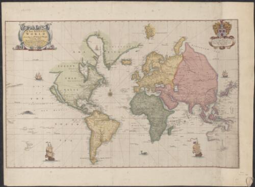 A new mapp of the world according to Mr. Edward Wright commonly called Mercator's projection [cartographic material] / by John Thornton at the signe of England, Scotland & Ireland in the Minories London ; Ia. Clark sculy