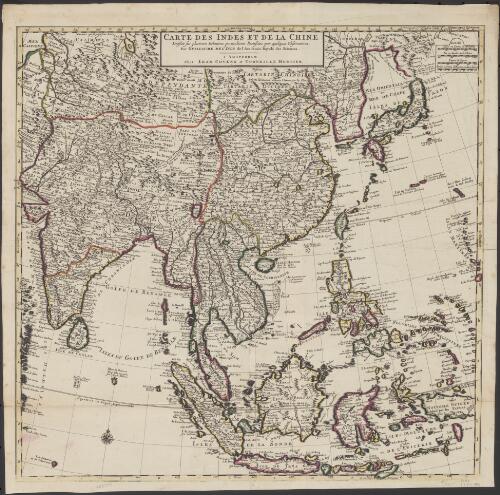 Carte des Indes et de la Chine [cartographic material]  / dressée sur plusieurs relations particulieres rectifiées par quelques observations par Guillaume de l'Isle de l'Academie Royale des Sciences