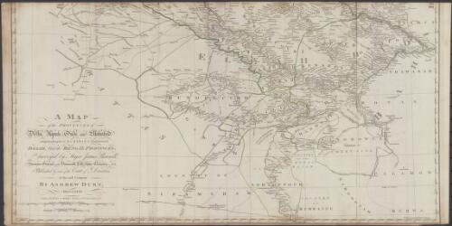 A map of the provinces of Delhi, Agrah, Oude, and Ellahabad [cartographic material] : comprehending the countries lying between Delhi and the Bengal-provinces / surveyed by Major James Rennell, Surveyor-General to the Honourable East-India Company, and published by order of the Court of Directors of the said company by Andrew Dury ; Willm. Haydon, Sculpt
