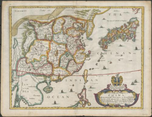 A new mapp of y Empire of China [cartographic material] : with its several provinces or kingdomes together w.th [i.e. with] the adjacent Isles of Iapon or Niphon, Formosa, Hainan, etc. / rendred into English & enlarged w.th the Isles of Iapon by Rich. [i.e. Richard] Blome by his Majesties command ; W. Hollar fecit 1669