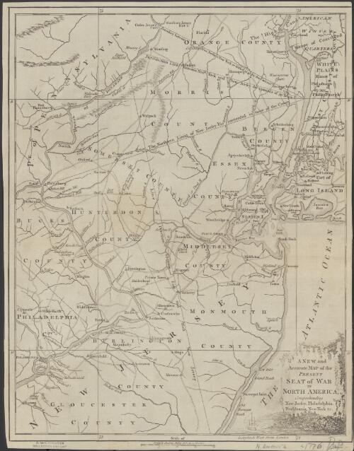 A new and accurate map of the present seat of war in North America [cartographic material] : comprehending New Jersey, Philadelphia, Pensylvania, New-York, &c
