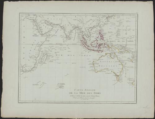 Carte reduite de la mer des Indes et de la partie occidentale du Grand ocean [cartographic material] / dressee par J.B. Poirson, ingenieur geographe