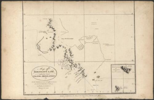 Map of Kerguelen's Land, called by C. Cook, Island of Desolation [cartographic material] : NB, the shaded coast is from the English, the unshaded from the French observations of Feby. 1772