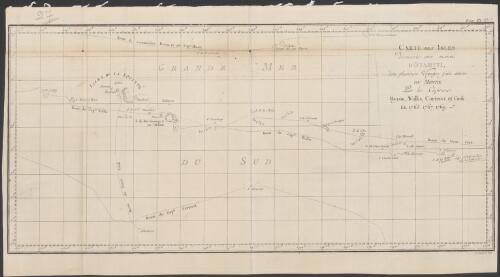 Carte des isles découvertes aux environs d'Otahiti, dans plusieurs voyages faits autour du monde par les Capitaines Byron, Wallis, Carteret et Cook en 1765, 1767, 1769 [cartographic material] / Benard dir